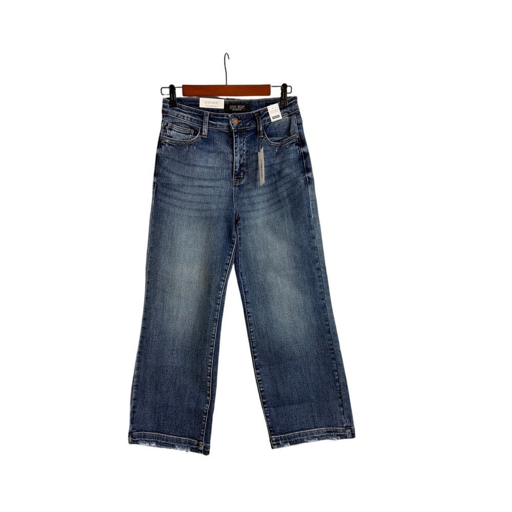 NWT Judy Blue High Waist Wide Leg Cropped Denim Jeans Med Wash Size 5 | 27